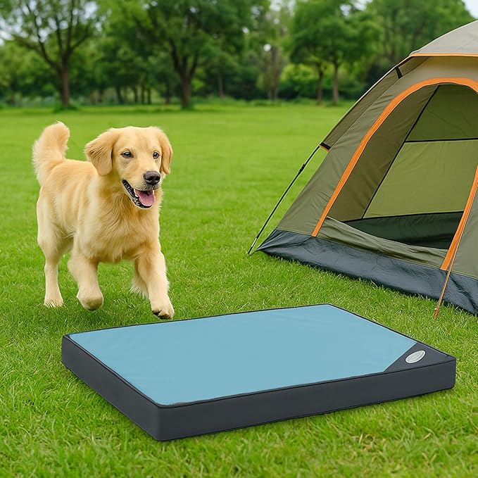 Orthopedic Outdoor Waterproof Dog Beds for Large Dogs, Washable Crate Bed with Egg Crate Foam Pet Bed Mat and Removable Oxford Fabric Cooling Cover Bed,41"x 29", Blue