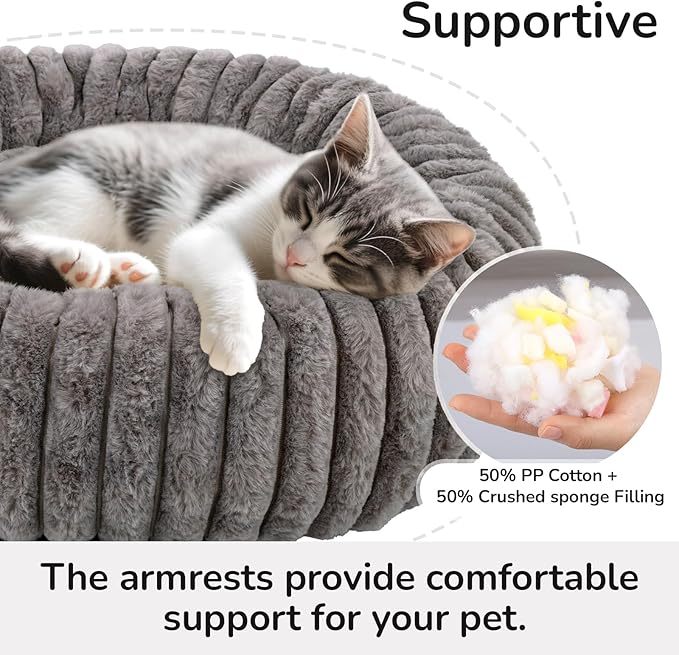 Cat Bed Round, Washable Calming Pet Bed, Ultra Soft Puppy Bed for Small Dogs with Non-Slip Bottom(24×24inch, Grey)