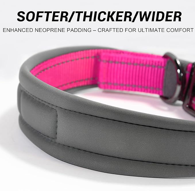 Personalized Dog Collar with Name & Phone Number | Reflective Ultra Wide Soft Neoprene Padded | Durable Metal Buckle for Large, Medium, and Small Dogs in Pink, Purple, Blue & Other Stylish Colors