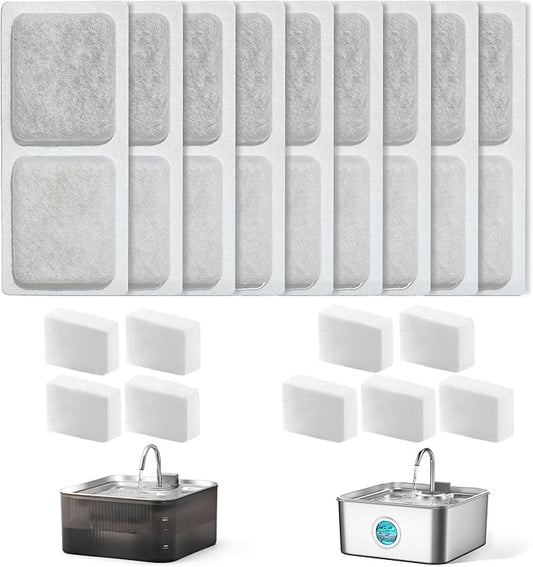 Dog Cat Pet Water Fountain Filter Replacement 9 Packs - Activated Carbon & Ion Exchange Resin Filters with Pump Foam Sponges - Compatible with FUKUMARU 7L Automatic Water Fountain