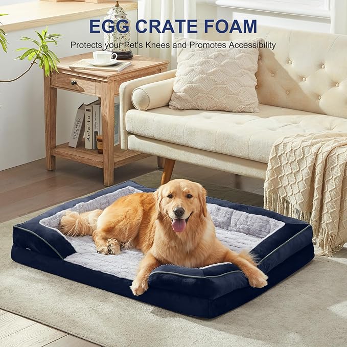 FURTIME Orthopedic Dog Bed for Medium Dogs - Washable Dog Sofa Beds Medium, Supportive Foam Pet Bed with Removable Washable Cover, Waterproof Lining and Nonskid Bottom, Navy Blue