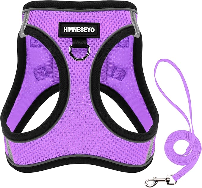 Dog Harness and Leash Set, Dog Harness for Dogs No Pull, No-Chock Step-in Reflective Breathable Lightweight Easy Walk Vest Harnesses with Safety Buckle for Small Medium Dogs, Cats (Light Purple, XL)