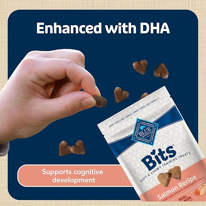 Blue Buffalo Bits Soft Dog Treats for Training, Made with Natural Ingredients & Enhanced with DHA, Salmon Recipe, 4-oz Bag