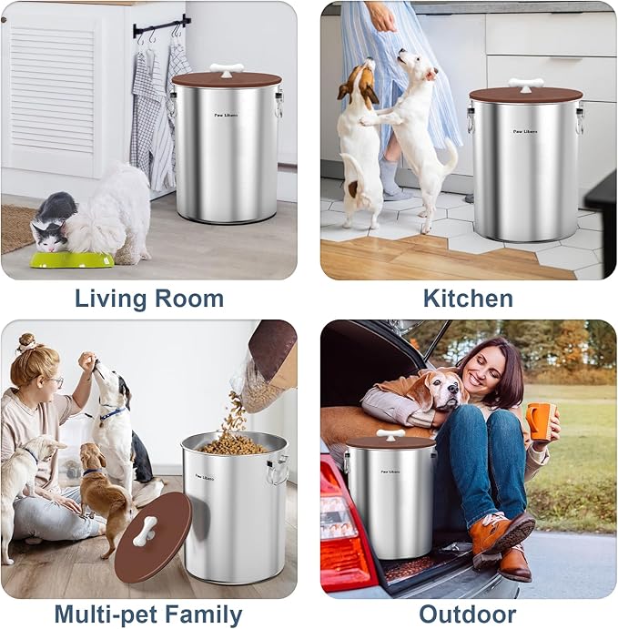 25 Lbs Stainless Steel Dog Food Storage Container with Airtight Lid & Ceramic Bone Handle, Large Metal Dog Food Bin for Dogs & Cats, Keep Fresh, Easy to Clean