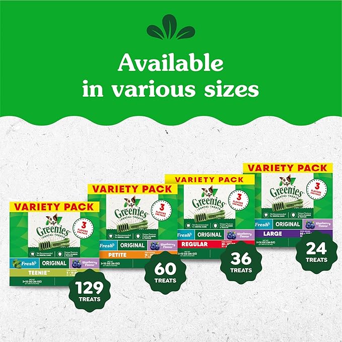 Greenies Teenie Dental Dog Treats 3-Flavor Variety Pack, (3) 12 oz. Pouches, 129 Total Treats