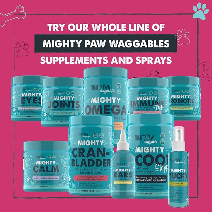 Mighty Paw Waggables Cran-Bladder (Made in The USA) | Vet Formulated Cranberry Supplement for Dogs – Cranberry Chews for Dogs, Urinary Tract & Bladder Support, Bacon Flavored, 120 Soft Chews