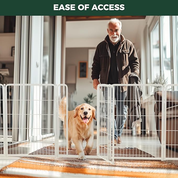 FXW Homeplus Unleashed Indoor Dog Playpen - Stress-Free and Safe Play, Heavy Duty 40 Inch 12 Panels Dog Pen for Medium and Large Dogs, White│Patented