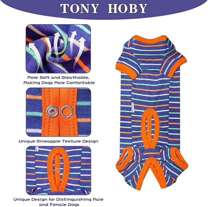 TONY HOBY Dog Pajamas, Male Dog Warm Pajamas with Thermal, Dogs Jumpsuit Shirt for Small Medium Dogs (Navy Blue, Boy, XL)