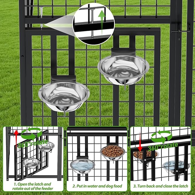 ROOMTEC Large Dog Kennel Outdoor Pet Pens Dogs Run with 4 Bowls (10' L x 10' W x 6.5'H)