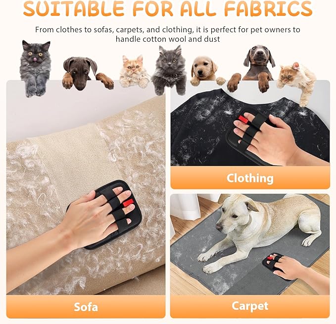 Pet Hair Removal Gloves, 2 Pcs Reusable Electrostatic Grooming Gloves for Cats and Dogs, Large Size 6.7x5.1 Inches for Faster Coverage on Clothes, Carpets, Sofas, Curtains