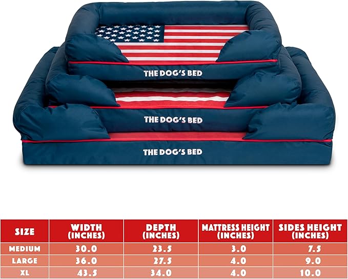 Replacement Outer Cover ONLY (Outer Cover ONLY - NO Bed, NO Waterproof Inner) for The Dog's Bed, Washable Oxford Fabric, Extra Large (Blue with Red Piping USA Flag Embroidery & Centre Flag)
