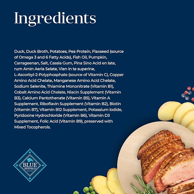 Blue Buffalo Basics Adult Grain-Free Wet Dog Food for Skin & Stomach Care, Limited Ingredient Diet, Duck & Potato Recipe, 12.5-oz. Cans (12 Count)