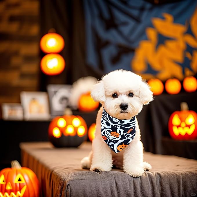 Halloween Dog Bandanas for Small Dogs 7 Pack Stitching Edge Dog Bandanas for Puppy 18 Inch Dogs Scarves for Cats Breed Grooming S