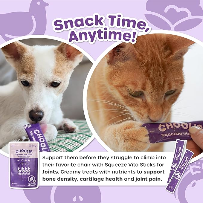 Squeeze Vita Stick Lickable Cat and Dog Treats – 7-Count Joint Support Sticks with Multivitamins, Soft Squeezable Paste for All Life Stages, Supporting Joint Health