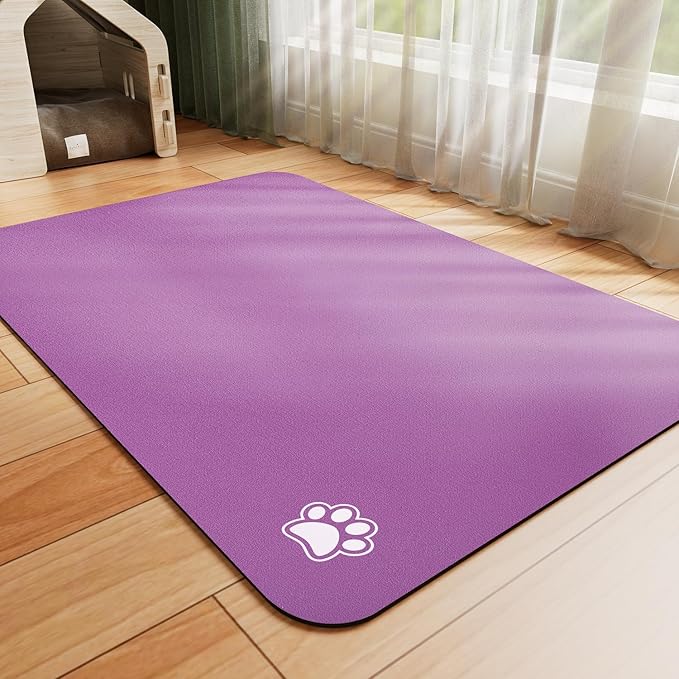 Pet Feeding Mat - Absorbent Dog Mat for Food and Water, No Stains Cat Bowl Mat, Easy to Clean Pet Placemats, Quick Dry Dog Water Dispenser Mat for Messy Drinkers | Paw Purple 24"x36"