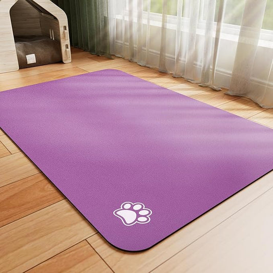 Pet Feeding Mat - Absorbent Dog Mat for Food and Water, No Stains Cat Bowl Mat, Easy to Clean Pet Placemats, Quick Dry Dog Water Dispenser Mat for Messy Drinkers | Paw Purple 18"x34"