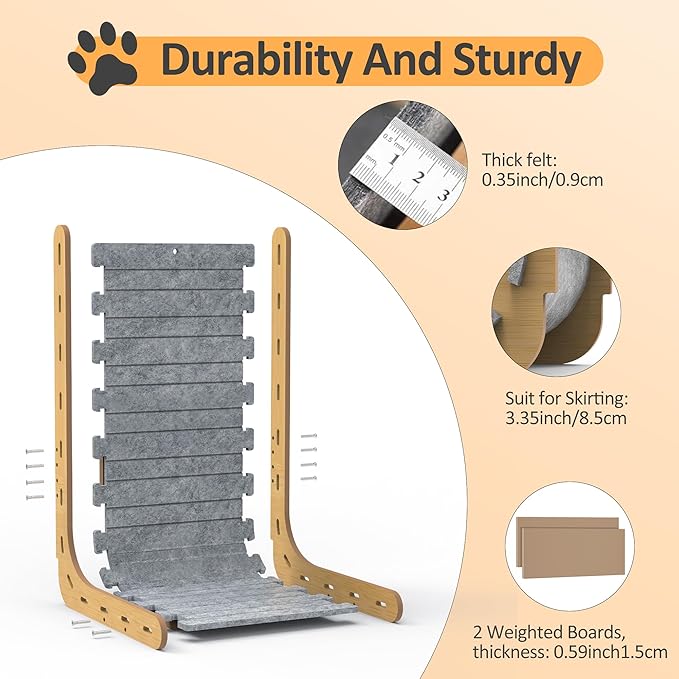 Felt Cat Scratcher for Indoor Cats, 26.8 Inches L Shape Scratching Board Vertical Cat Scratch Post with Fluffy Ball Hanging, Scratch Resistant Felt Cat Scratching Pad, Grey