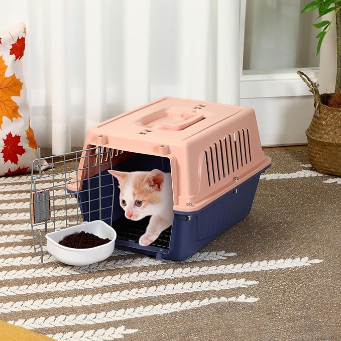 2 Set 18.9" Pet Carrier for Small Cats and Dogs, Hard Sided Plastic Cat Kennel for Pet with Front Door Security Lock Fully Breathable Travel Crate, up to 13 Lbs(Blue,18.9 x 12.6 x 11.8 Inch)