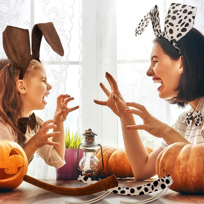 Bencailor 3 Sets Halloween Puppy Costume Accessories Dog Headband Ears and Tail Bow Tie Set Cute Dog Headband Bowtie Tail for Adult