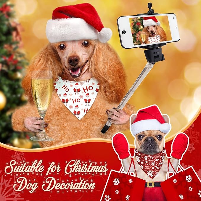 Abbylike 200 Pcs Christmas Dog Bandanas Bulk Xmas Red and White Bandanas for Dogs Triangle Kerchief Bibs Scarf Set for Pet Christmas Costume Photo Props Accessories Pet Shops, 25 Styles