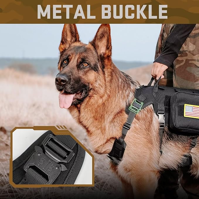 Forestpaw Dog Harness Medium Sized,Tactical Dog Harness with Handle,No Pull Military Style Service Dog Vest with Pockets Adjustable for Medium Dogs,Black,Chest 15.5-25.5"