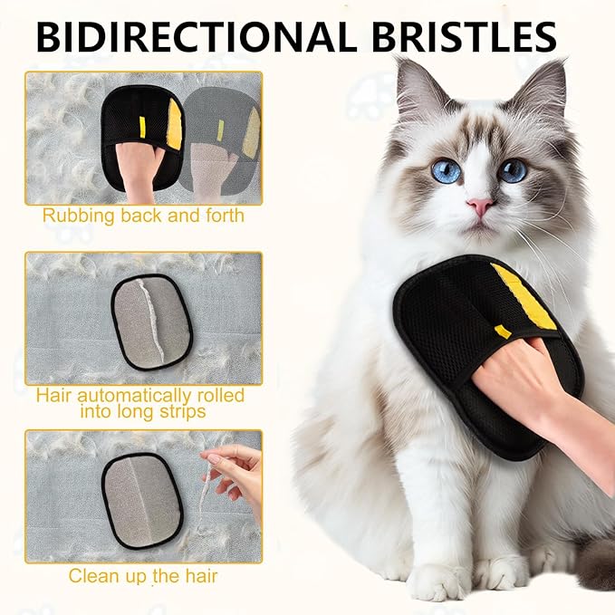 3pcs Pet Hair Removal Glove,Pawbeam Pet Hair Remover for Cats & Dogs,Upgraded Animal Fur Removal Tool, Reusable Cats & Dogs Grooming Gloves for Hair Removal