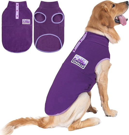 cyeollo 3XL Fleece Dog Sweater, Pullover Sweatshirt Stretchy Fleece Vest Warm Winter Fall Clothes for Large Dogs Boy Girl Turtleneck Pet Apparel, Purple XXXL