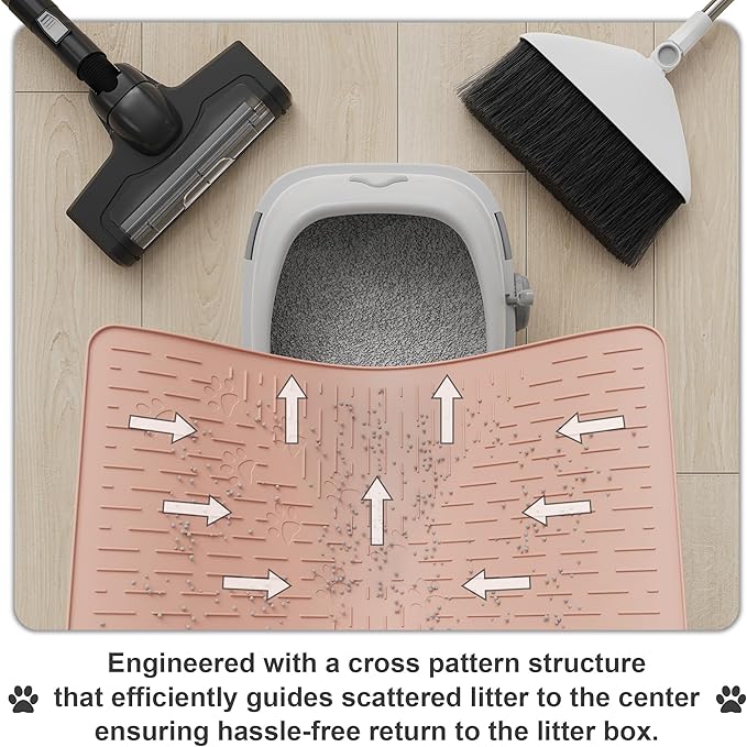 Cat Litter Mat Large Trapping Mat Premium Silicone Rubber 23.5x16 Coral, Waterproof and BPA Free Kitty Litter Box Mat, Easy to Clean and Keeps The Floor Tidy