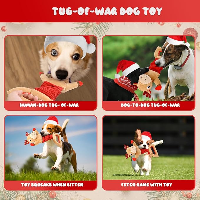 Christmas Dog Toy, Large Dog Toys, Squeaky Dog Toy, Tug of War Toys Dog, Chew Toys, Stuffed Dog Toys for Small/Medium/Large Dogs