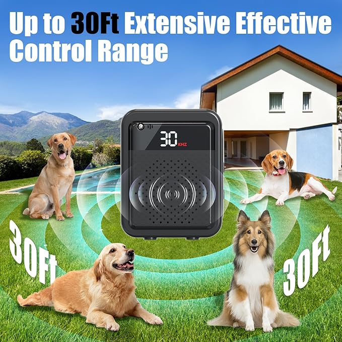 Anti Barking Device for Dogs – 3 Adjustable Frequency (10-30kHz), 30 Ft Range, Rechargeable, Auto Bark Detection, Safe & Effective for Small to Large Dogs,Black