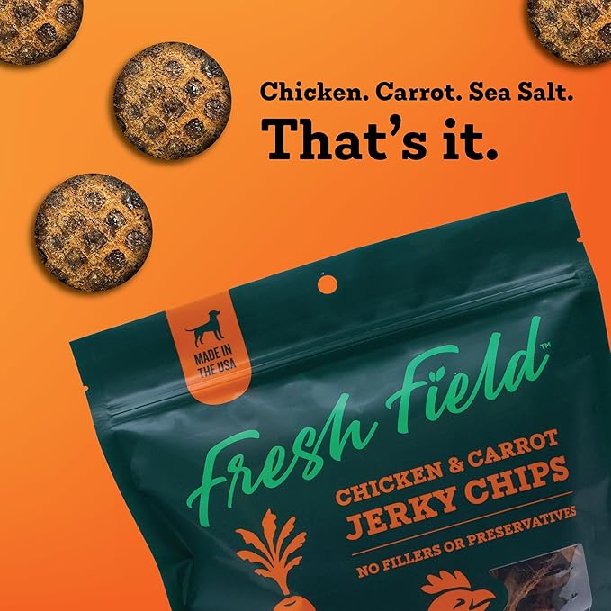 Fresh Field Chicken & Carrot Jerky Chips, 5 oz – All-Natural Dog Treats, USA Made, No Fillers, Supports Health