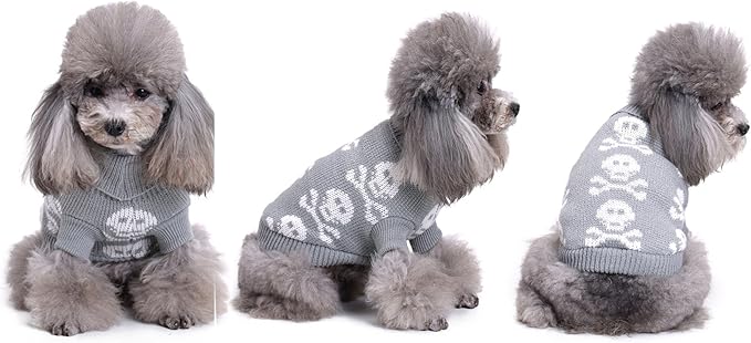 Skull Dog Sweater Holiday Halloween Christmas Pet Clothes Soft Comfortable Dog Clothes - Grey