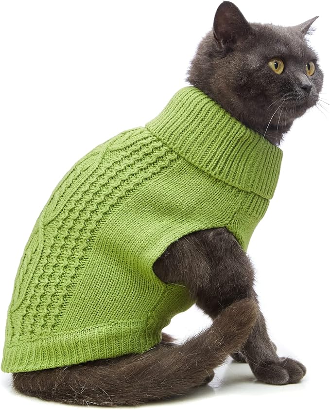 Stretchy Cat Sweater - 17 Colors & 6 Sizes | Snug Winter-Ready Knit for Boy/Girl Cats & Kittens(Green, Large)