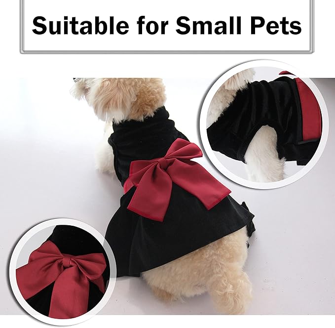 Dog Dress with Bowknot, Fashional All Weather Puppy Clothes Wedding Holiday Princess Pet Dresses for Small Dogs Cats Girl(Small, Black)