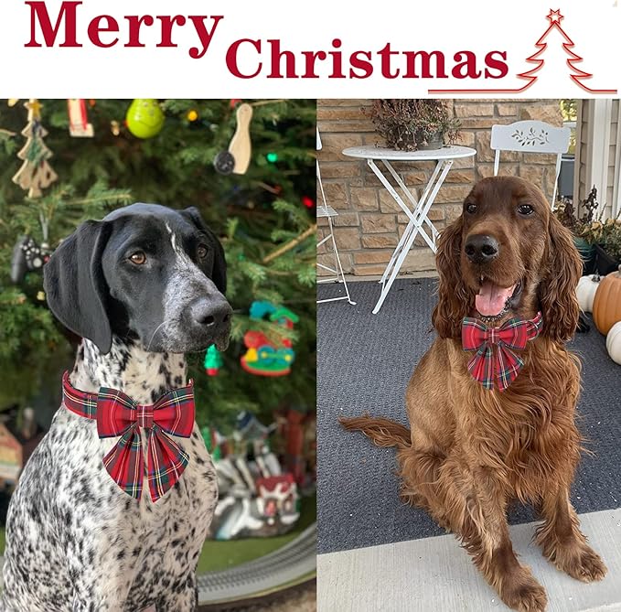 Unique style paws Christmas Dog Collar with Bow Tie Red Plaid Puppy Collar for Small Medium Large Dogs as Autumn Winter Gifts -L
