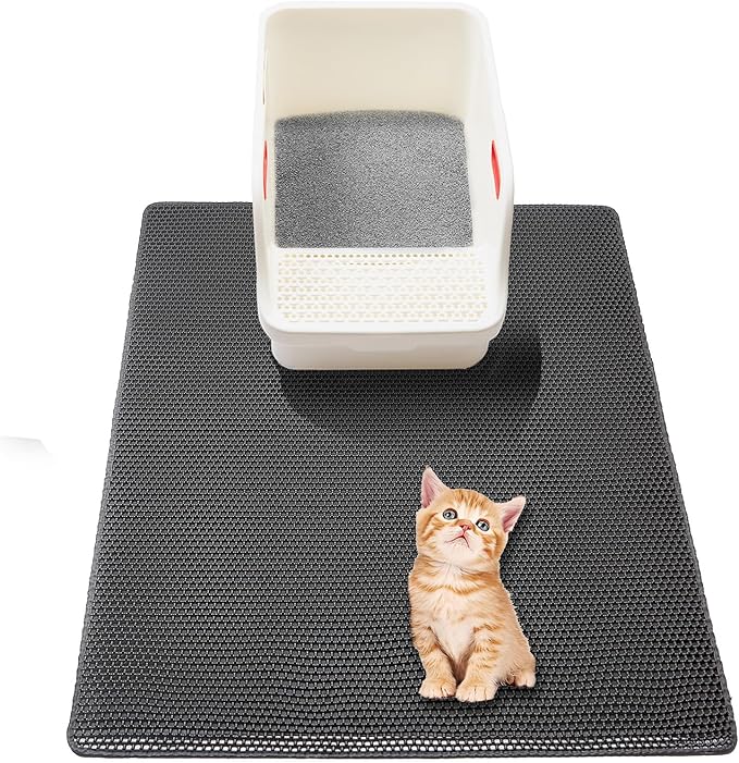 Large Cat Litter Box Mat, Litter Trapping Mat for indoor Cat, Litter box Mat for Floor 35''X 25'', 2 Layer Litterbox Catcher Rug for Kitty Pet,Waterproof Urine Proof, Clean Easily, Non-Slip