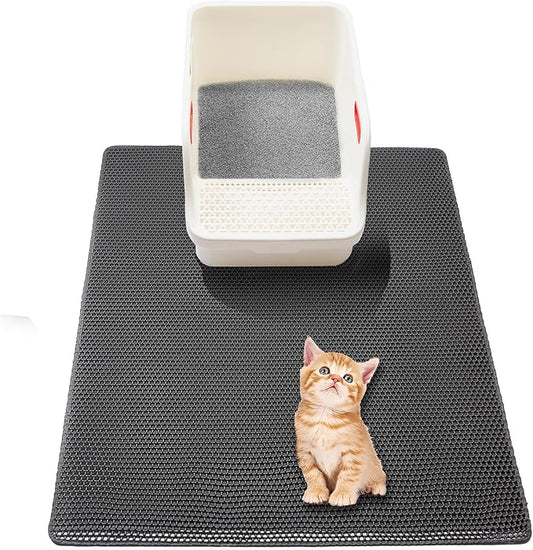 Large Cat Litter Box Mat, Litter Trapping Mat for indoor Cat, Litter box Mat for Floor 35''X 25'', 2 Layer Litterbox Catcher Rug for Kitty Pet,Waterproof Urine Proof, Clean Easily, Non-Slip