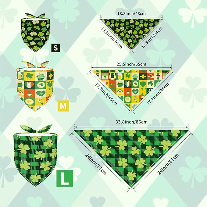 St. Patricks Day Dog Bandanas for Medium Dog Breed 7 Pcs Small Dog Bandanas Hemming Seam Edge Adjustable Dogs Scarves Grooming M