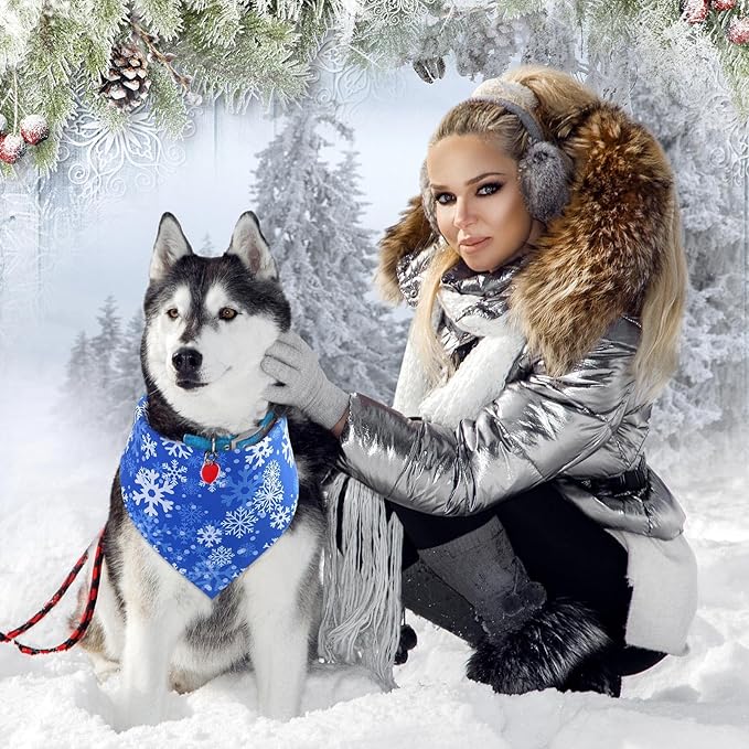 Abbylike 200 Pieces Winter Dog Bandanas Bulk Blue Snowflake Dog Bandanas for Pets Triangle Kerchief Scarf Bibs for Winter Pets Cats Party Costume Accessories (25.6 x 17.7 x 17.7)