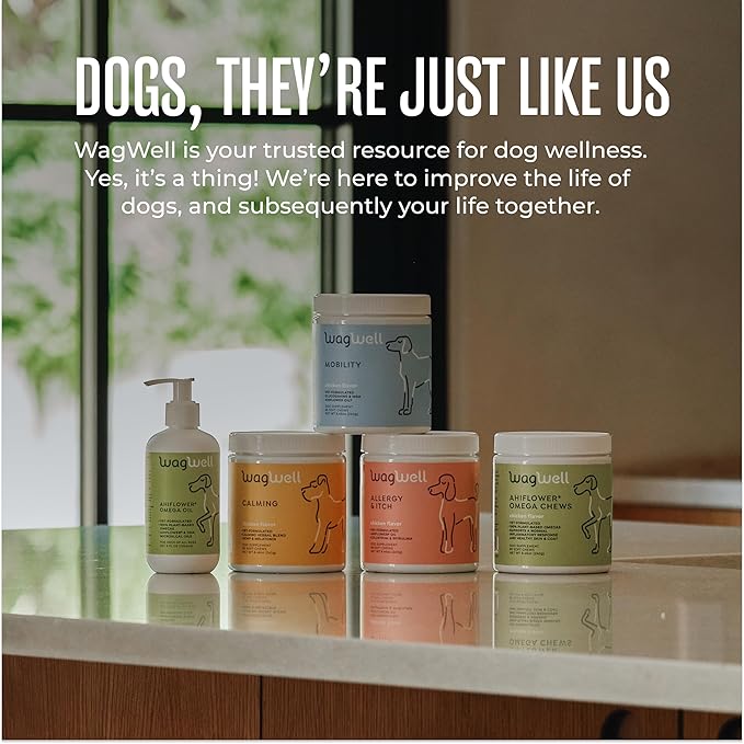 WagWell Ahiflower Omega Oil - Vet-Formulated Skin, Coat, Hip and Joint Supplement for Dogs - Plant-Based Omega 3, 6 and 9 Supplement - Natural Non-GMO Dog Omega Oil, 8 fl.oz. Pump Bottle