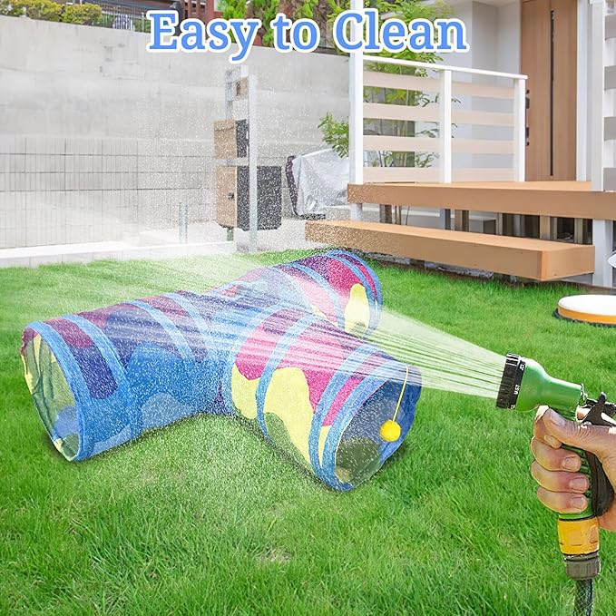 BNOSDM Bunny Tunnel, Collapsible 3 Way Rabbit Tunnels Portable Guinea Pig Tunnel Hideout, Small Animals Activity Tubes with Chew Toys for Kitten Rabbit