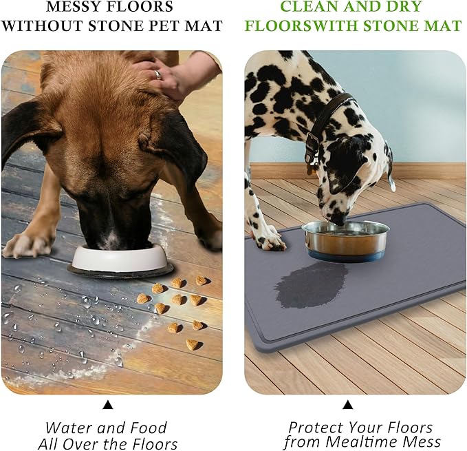 Extra Large Stone Dog Food Mat,Absorbent Cat Dog Mat for Food and Water, Quick Drying Pet Feeding Mat, Anti-Slip Diatomaceous Earth Dog Bowl Mat for Messy Drinkers,Dark Grey 23.6''x15.35''