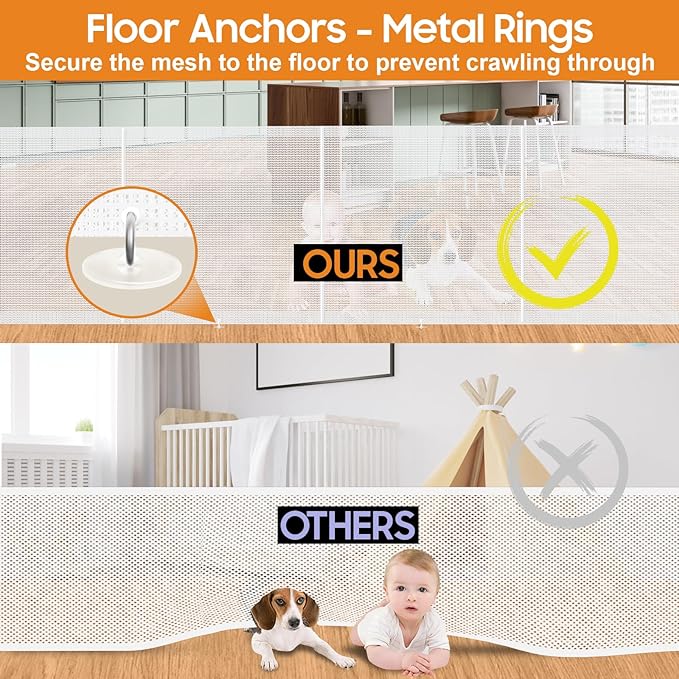 Retractable Baby Gates - 200" Extra Wide Retractable Dog Gate, 42" Extra Tall Mesh Gate Pet Gate with Support Rods, Long Child Safety Gate for Stairs Doorways Indoor Outdoor Large Openings - White