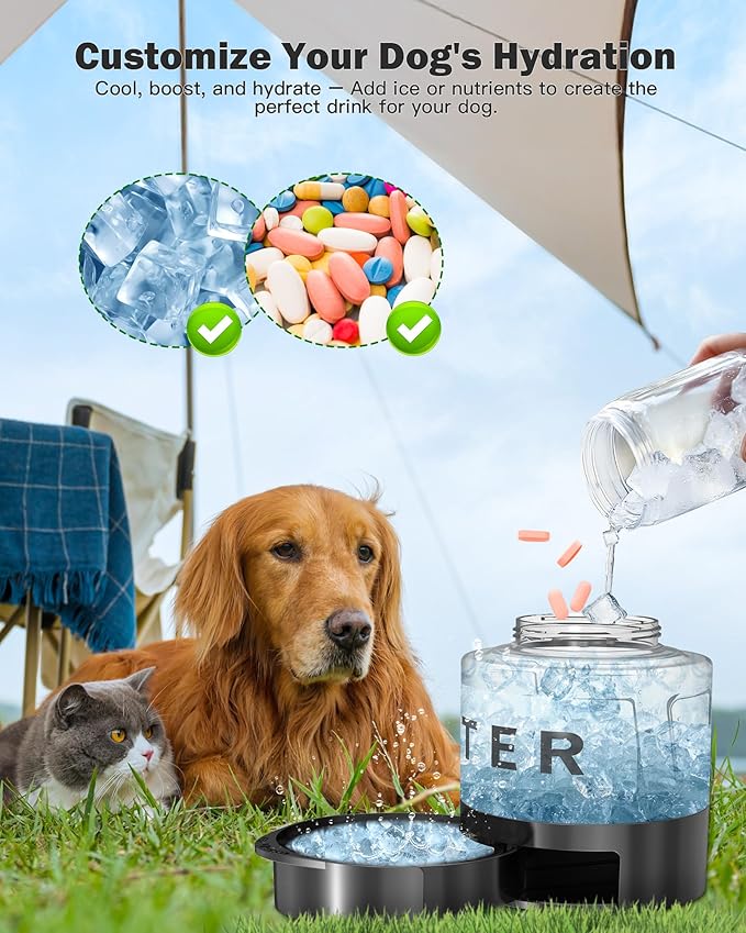 Dog Water Bottle Portable Bowls - 56oz Large Travel Water Bowl Dispenser for Dogs, Pet Camping Beach Essentials Traveling Car Park Accessories, Leak Proof Pet Drinking Dispenser for On The Go, Black