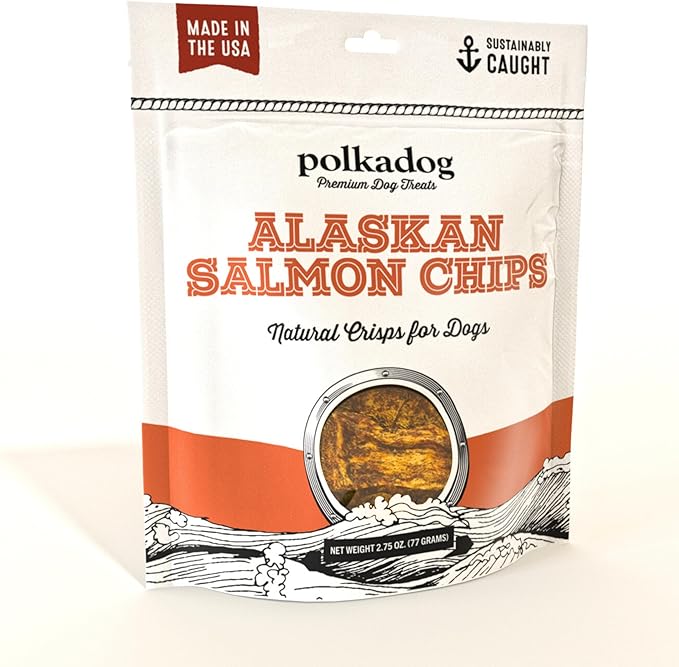 Polkadog Crunchy Alaskan Salmon Chips – Single Ingredient Dog Treats with Wild-Caught Salmon – All Natural, Grain-Free, Lean Protein & Omega-3 Rich Snacks for Dogs – Handcrafted in USA - 2.75 oz