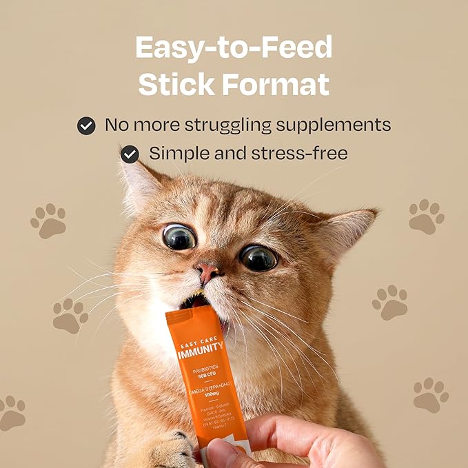 Easy Care Immunity Supplement for Cats, All-in-One Immune Support & Gut Health with Multivitamins, 30 Sticks