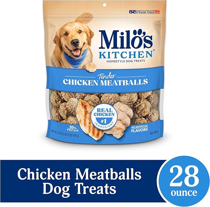 Milo's Kitchen Homestyle Dog Treats, Chicken Meatballs, 28 Ounce, High Protein, No Artificial Flavors