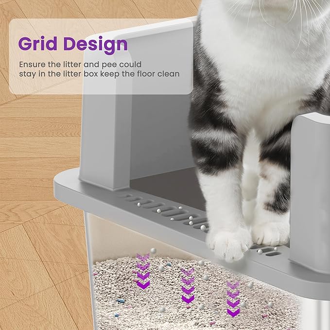 XXXL Stainless Steel Litter Box for Cats, 28''x20''x12'' Extra Large Metal Litter Box with High Sided Lid, for Big Cats, Multi-Cat Household, Non-Sticky & Easy to Clean