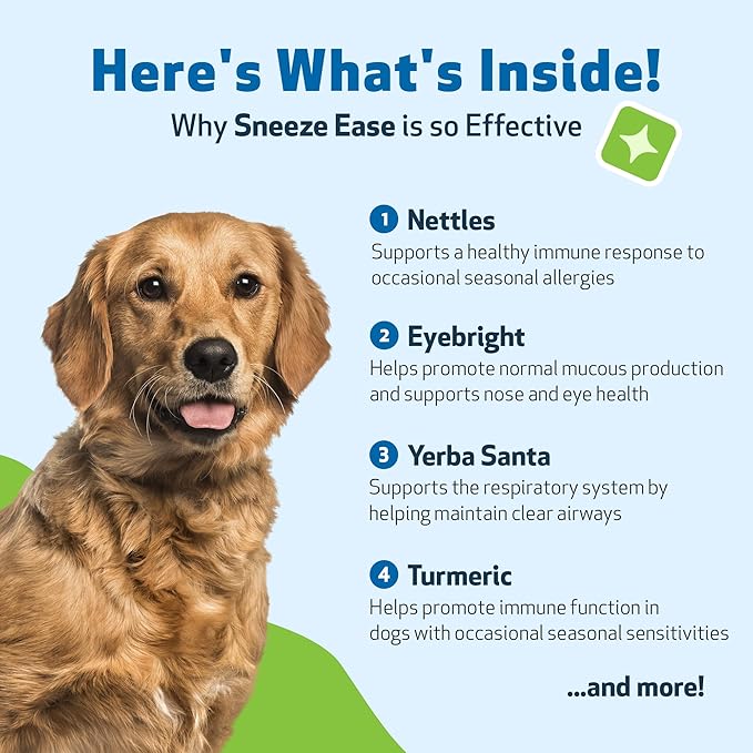 Pet Wellbeing Sneeze Ease for Dogs - Occasional Sneezing, Seasonal Allergies, Nose & Eye Discomfort, Eyebright, Nettles - Veterinarian-Formulated Herbal Supplement 2 oz (59 ml)
