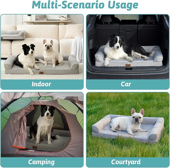 Cooling Dog Bed, Orthopedic Foam Dog Bed with Sides, Removable Cover & Waterproof Lining and Nonskid Bottom, Comfortable Pet Beds for Medium Dogs, Grey (36" L x 27" W x 6.5" Th)